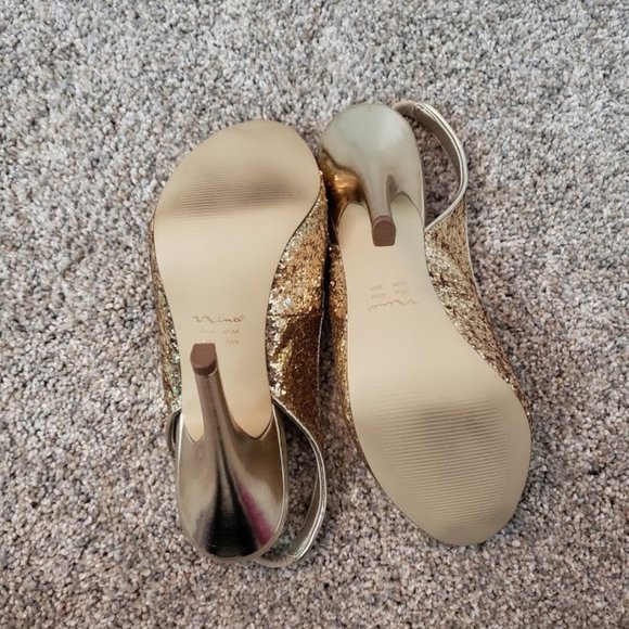 NWOT Nina Gold Glitter Sling Back Heels SZ 6 1/2 - Picture 4 of 4